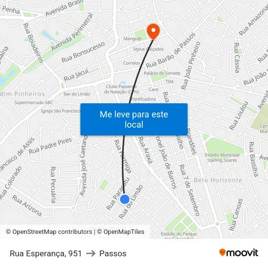 Rua Esperança, 951 to Passos map