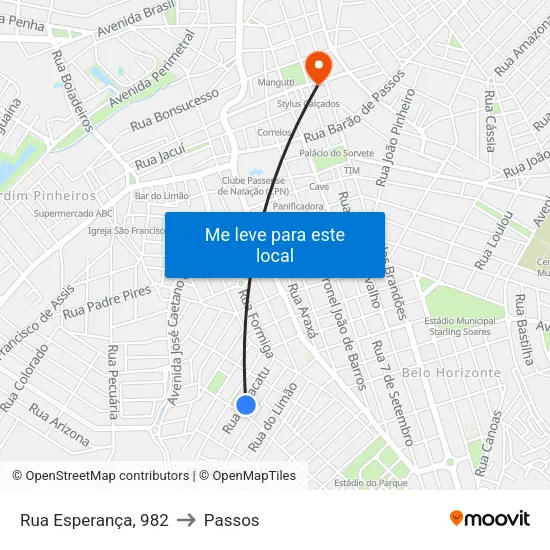 Rua Esperança, 982 to Passos map