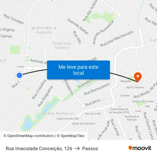 Rua Imaculada Conceição, 126 to Passos map