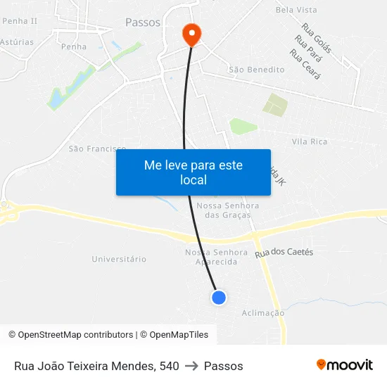 Rua João Teixeira Mendes, 540 to Passos map