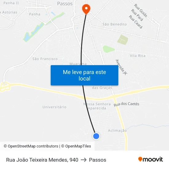 Rua João Teixeira Mendes, 940 to Passos map
