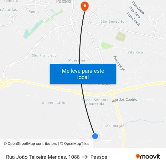 Rua João Teixeira Mendes, 1088 to Passos map