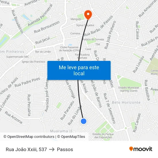 Rua João Xxiii, 537 to Passos map