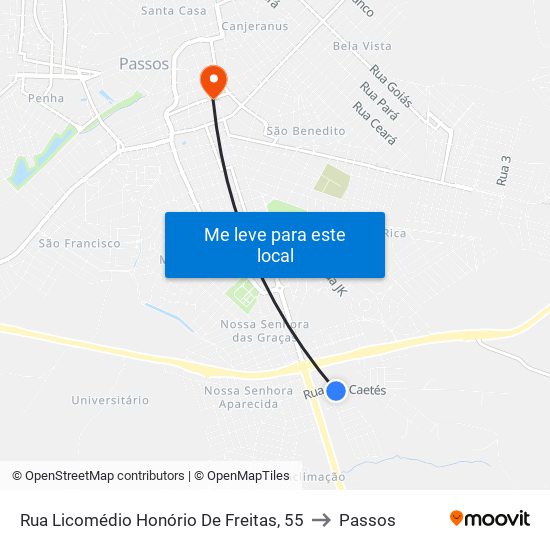 Rua Licomédio Honório De Freitas, 55 to Passos map