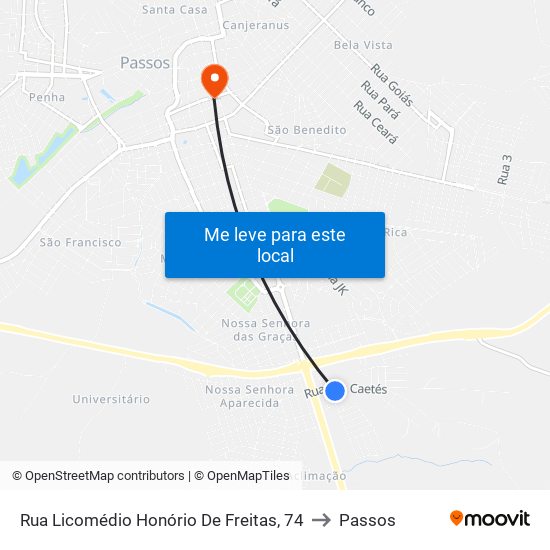 Rua Licomédio Honório De Freitas, 74 to Passos map