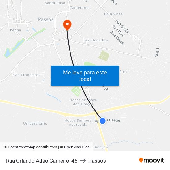 Rua Orlando Adão Carneiro, 46 to Passos map