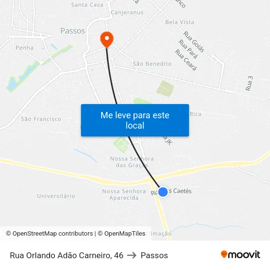 Rua Dos Caetés, 50 to Passos map