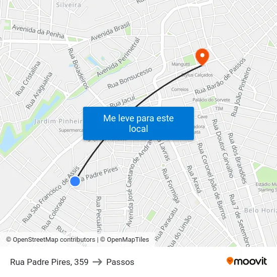 Rua Padre Pires, 359 to Passos map