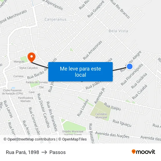 Rua Pará, 1898 to Passos map