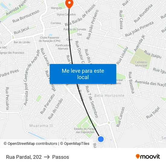 Rua Pardal, 202 to Passos map