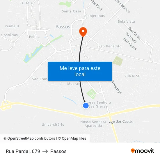 Rua Pardal, 679 to Passos map