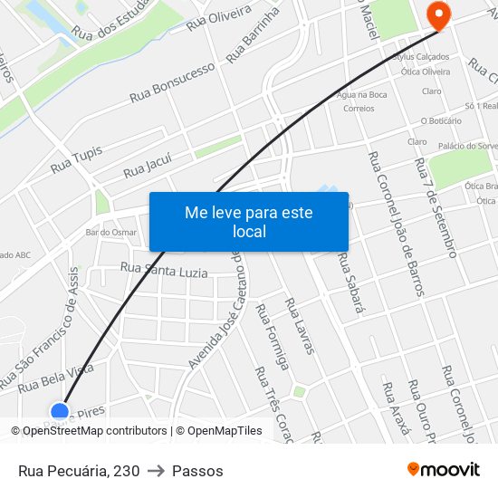 Rua Pecuária, 230 to Passos map