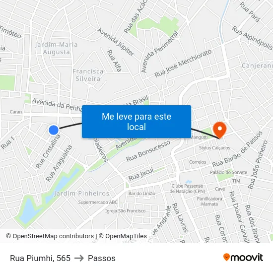 Rua Piumhi, 565 to Passos map