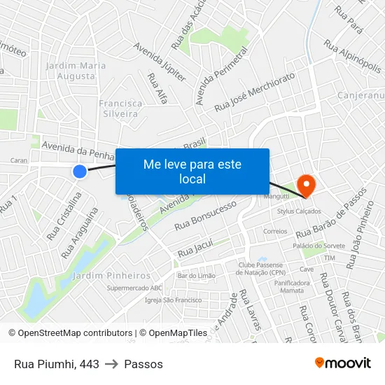 Rua Piumhi, 443 to Passos map