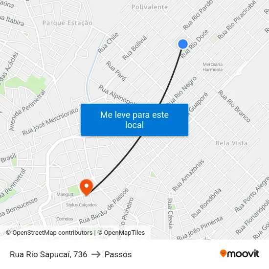 Rua Rio Sapucaí, 736 to Passos map