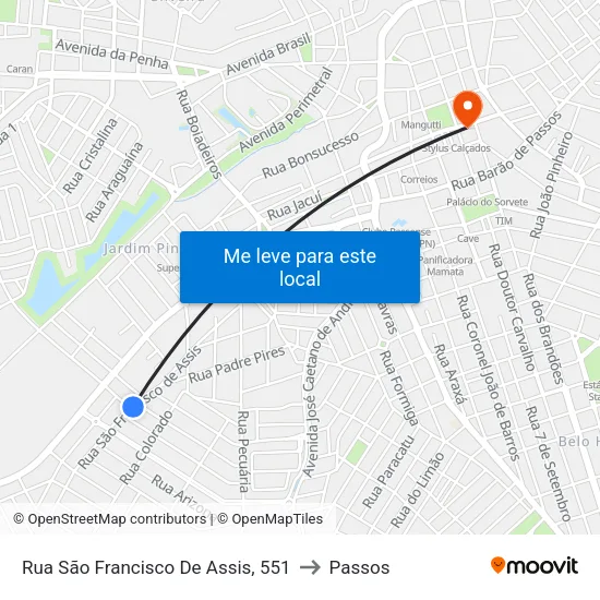 Rua São Francisco De Assis, 551 to Passos map