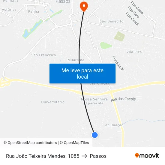 Rua João Teixeira Mendes, 1085 to Passos map