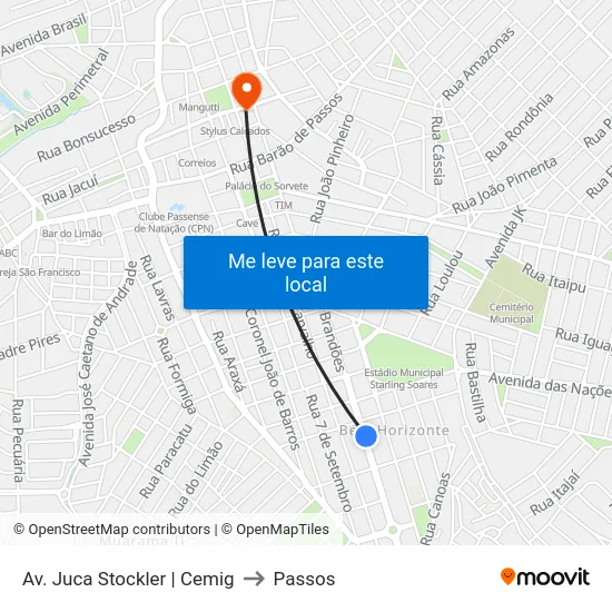 Av. Juca Stockler | Cemig to Passos map