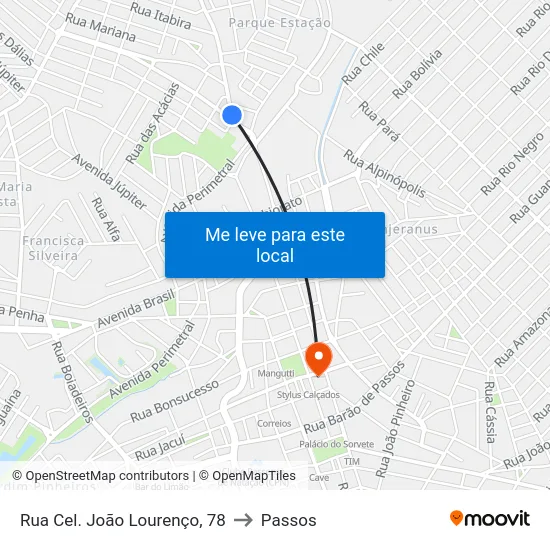 Rua Cel. João Lourenço, 78 to Passos map