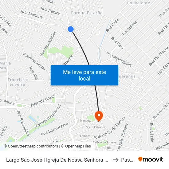 Largo São José | Igreja De Nossa Senhora De Fátima to Passos map