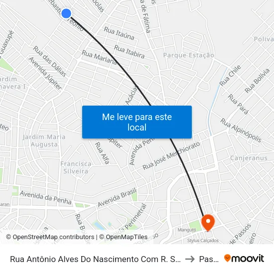 Rua Antônio Alves Do Nascimento Com R. Sebastião Teófilo to Passos map