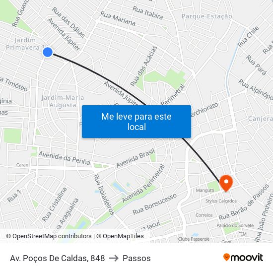 Av. Poços De Caldas, 848 to Passos map