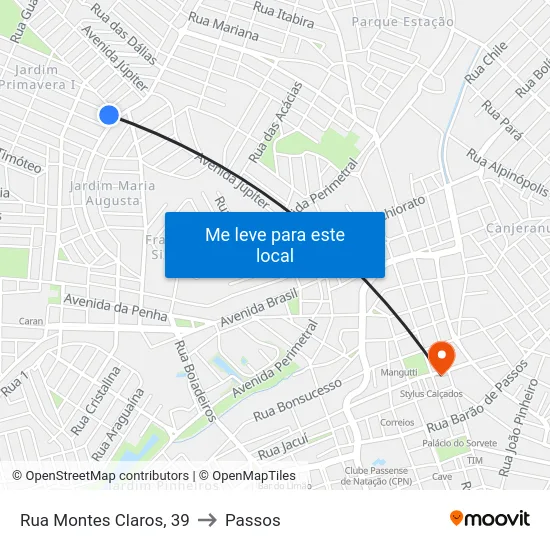 Rua Montes Claros, 39 to Passos map