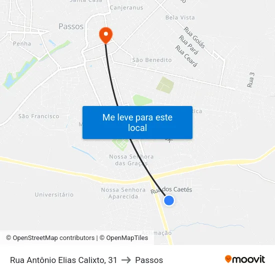 Rua Antônio Elias Calixto, 31 to Passos map