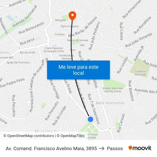Av. Comend. Francisco Avelino Maia, 3895 to Passos map