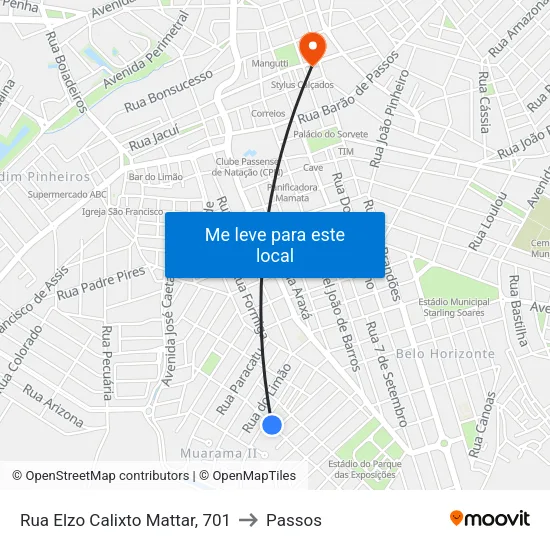Rua Elzo Calixto Mattar, 701 to Passos map