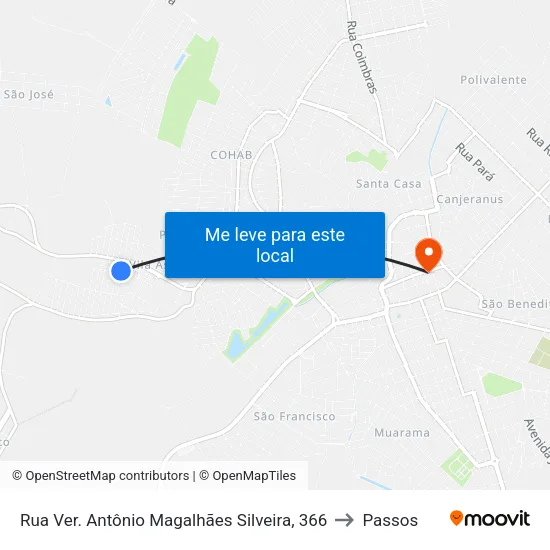 Rua Ver. Antônio Magalhães Silveira, 366 to Passos map