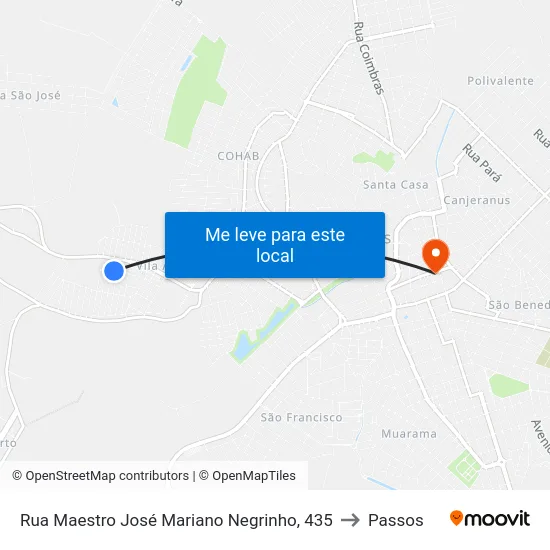 Rua Maestro José Mariano Negrinho, 435 to Passos map