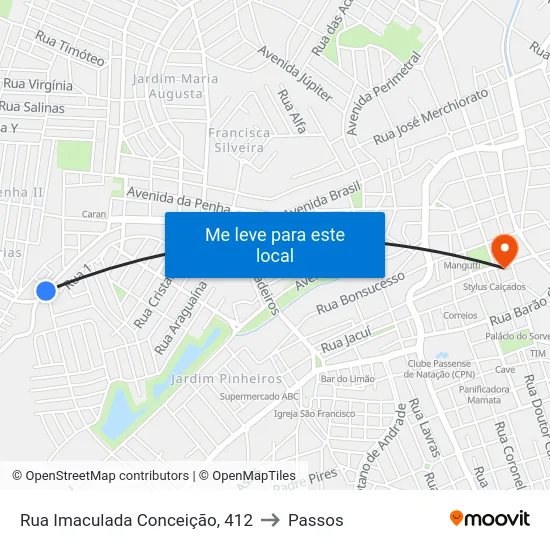 Rua Imaculada Conceição, 412 to Passos map