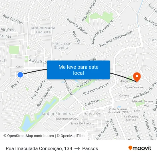 Rua Imaculada Conceição, 139 to Passos map