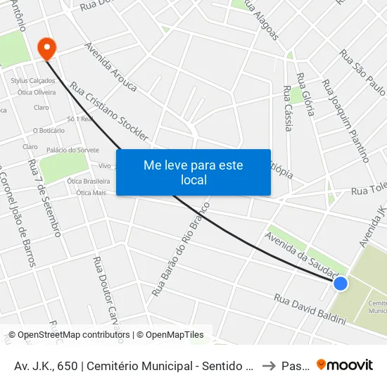 Av. J.K. | Cemitério Municipal to Passos map
