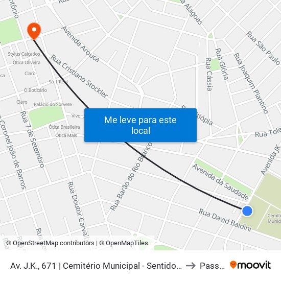 Av. J.K., 671 | Cemitério Municipal - Sentido Cohab to Passos map