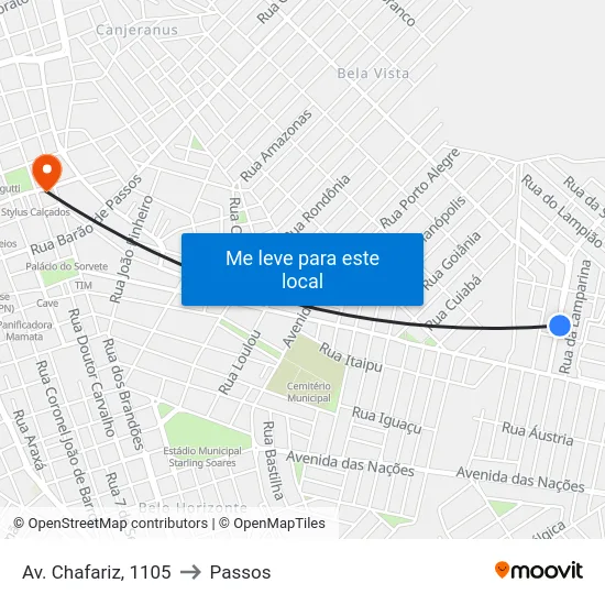 Av. Chafariz, 1105 to Passos map