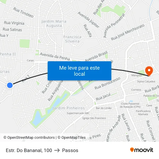 Avenida Antônio Adão Da Silva, 55 to Passos map