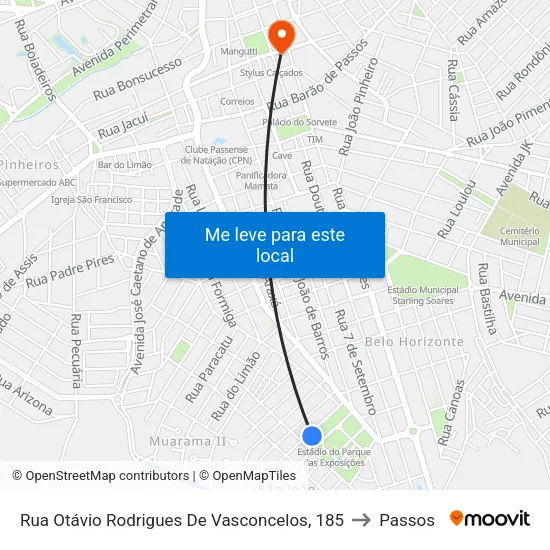 Rua Otávio Rodrigues De Vasconcelos, 185 to Passos map