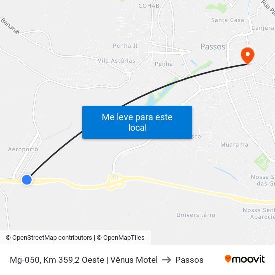 Mg-050, Km 359,2 Oeste | Vênus Motel to Passos map