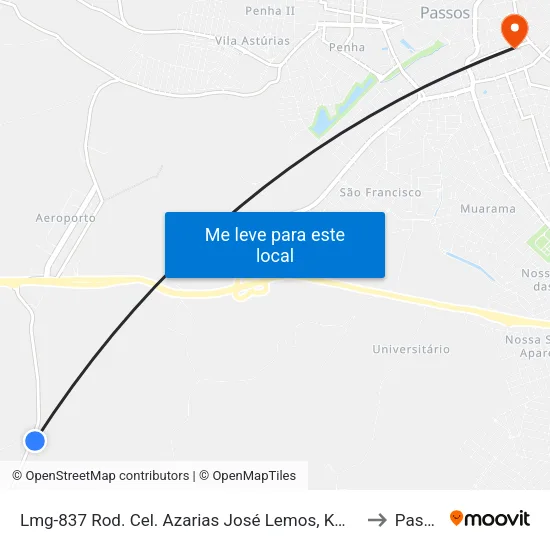 Lmg-837 Rod. Cel. Azarias José Lemos, Km 1,4 Norte to Passos map