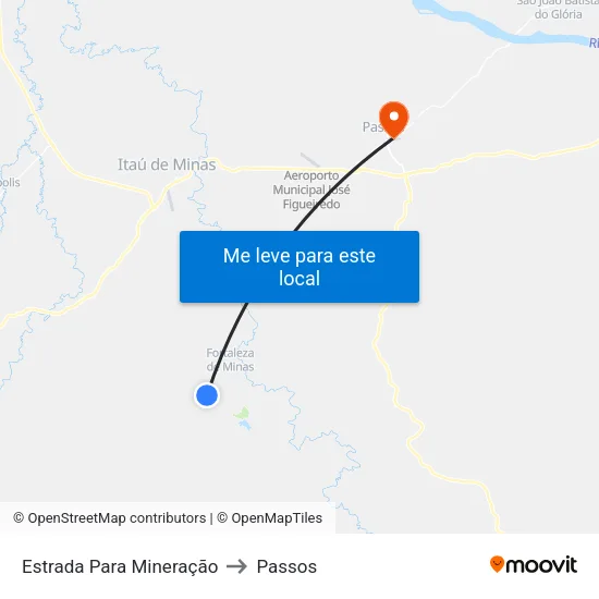 Estrada Para Mineração to Passos map