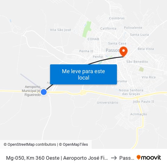 Mg-050, Km 360 Oeste | Aeroporto José Figueiredo to Passos map
