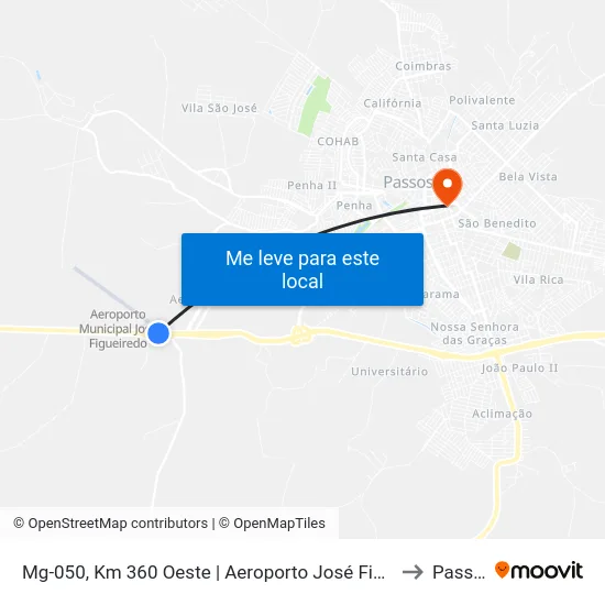 Mg-050, Km 360 Oeste | Aeroporto José Figueiredo to Passos map