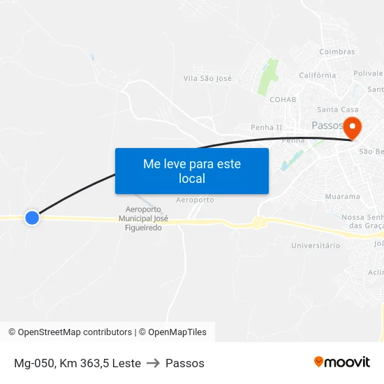 Mg-050, Km 363,5 Leste to Passos map