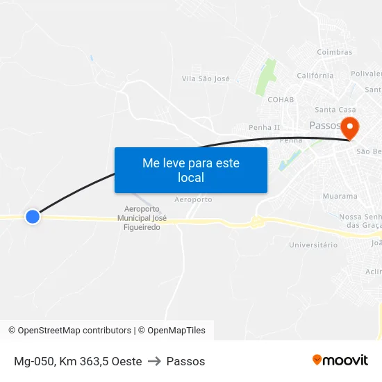 Mg-050, Km 363,5 Oeste to Passos map