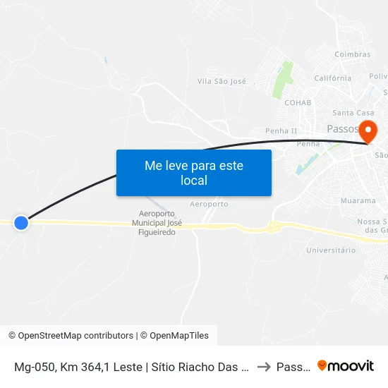 Mg-050, Km 364,1 Leste | Sítio Riacho Das Pedras to Passos map