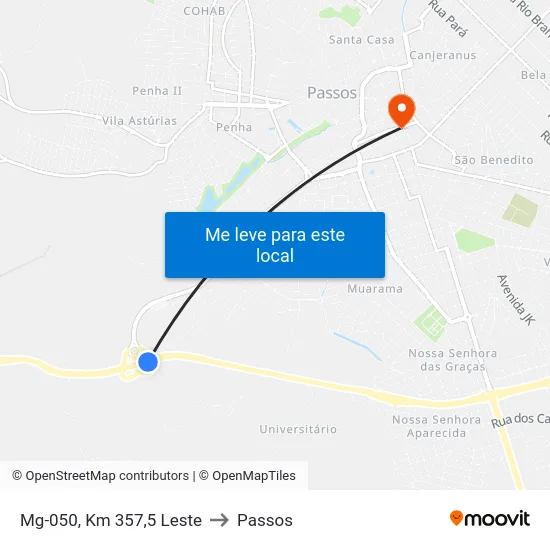 Mg-050, Km 357,5 Leste to Passos map