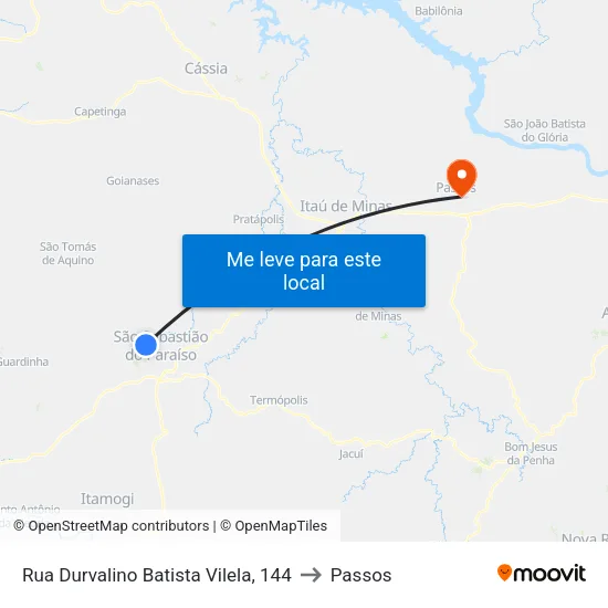 Rua Durvalino Batista Vilela, 144 to Passos map