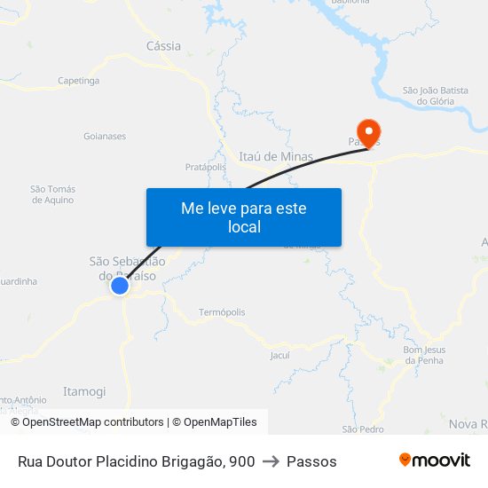 Rua Doutor Placidino Brigagão, 900 to Passos map